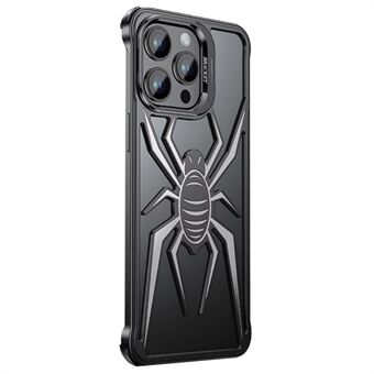 Voor de iPhone 15 Pro Max Airbag Case met Spider Design en uitsparingen, gemaakt van aluminiumlegering.