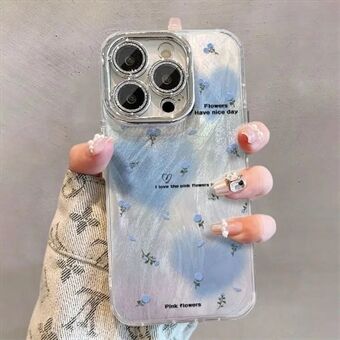 Voor de iPhone 15 Pro Max hoesje met glinsterende lensring, IMD hart bloemenpatroon, TPU+PC telefoonhoesje.