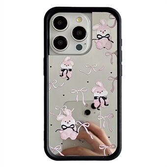 Voor iPhone 15 Pro Max hoesje met roze strikpatroon TPU-cover met spiegeleffect oppervlak