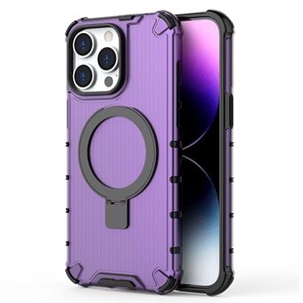 Voor het iPhone 15 Pro Max hoesje met streepjesontwerp, magnetische ring en kickstand, gemaakt van PC+TPU materiaal.