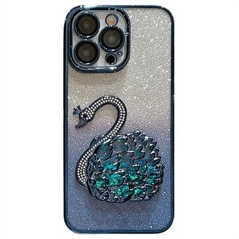 Voor iPhone 15 Pro Max hoesje TPU mobiele telefoonhoesje met glazen lensfilm, strass steentjes en zwanenontwerp