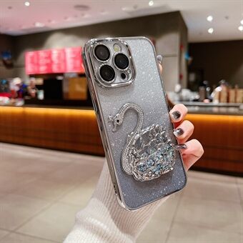 Voor iPhone 15 Pro Max Hoesje TPU Telefoonhoesje met Glazen Lens Film, Strass Quicksand Zwaan Ontwerp.