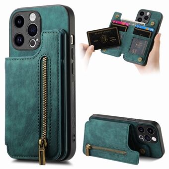 D15 voor iPhone 15 Pro Max Kickstand Case Retro PU+TPU Wallet Telefoonhoesje