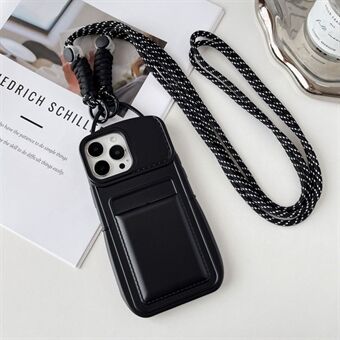 Voor iPhone 15 Pro Max hoesje Skin-touch, schokbestendig met kaarthouder, TPU telefoonhoesje met schouderband.