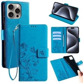 Voor iPhone 15 Pro Max Portemonnee Hoesje Vlinder Bloem Leren Telefoonhoes