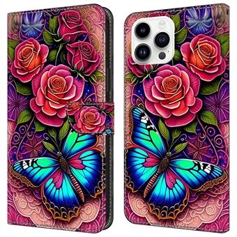 Voor iPhone 15 Pro Max-hoesje, PU-leren telefoonhoesje met patroonprint, mobiele telefoonhoesje