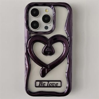 Voor de iPhone 15 Pro Max TPU-hoes met elektroplating en transparante telefoonhoes met PC Love Heart Kickstand.