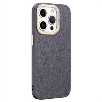 Voor iPhone 15 Pro Max, PU-lederen + TPU telefoonhoes met metalen lensframe, schokbestendige cover.