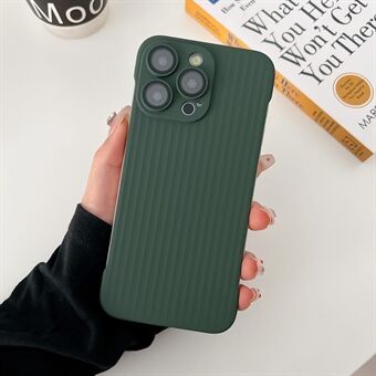 Voor de iPhone 15 Pro Max schokbestendige hoes met gegolfd ontwerp, randloze PC-telefoonhoes met lensfolie.