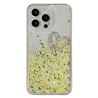 Voor iPhone 15 Pro Max hoesje, TPU+PC telefoonhoesje met pailletten, strass steentjes decor, liefdes hart design.