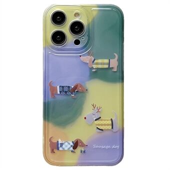 Voor de iPhone 15 Pro Max mobiele telefoonhoes Cartoon Teckel TPU-cover met matte transparante rand.