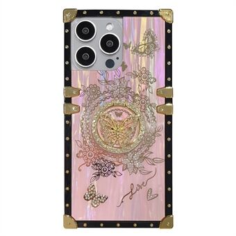 Voor iPhone 15 Pro Max Rhinestone Decor Vlinderpatroon TPU+PC Telefoonhoesje met Kickstand