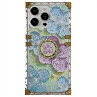 Voor iPhone 15 Pro Max Bloemen Vlinder Patroon TPU+PC Telefoonhoesje met Ring Standaard