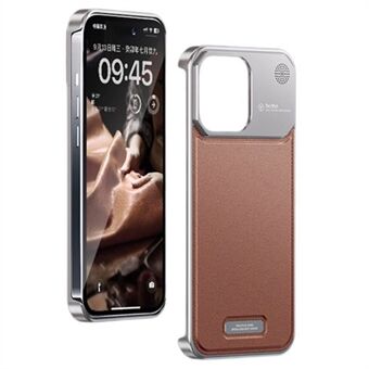 Voor iPhone 15 Pro Max Magnetisch Hoesje Aromatherapie Aluminiumlegering Lederen Achterkant Telefoonhoes