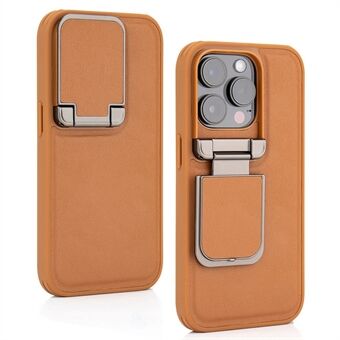 Voor iPhone 15 Pro Max hoesje met lenscover en kickstand van PU-leer+PC+TPU telefoonhoes.