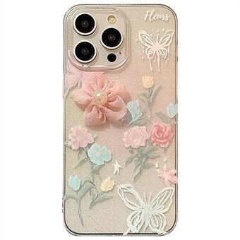 Voor iPhone 15 Pro Max hoesje, 3D-bloemen decor glitter ontwerp, zachte TPU-telefoonhoes.