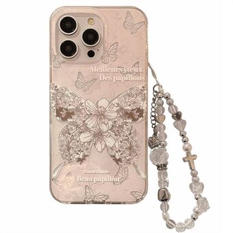 Voor iPhone 15 Pro Max-hoesje TPU Butterfly IMD Telefoonhoesje met Handketting