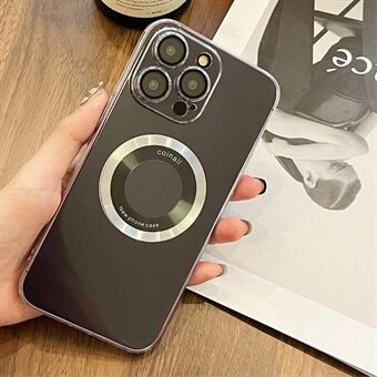 Voor iPhone 15 Pro Max Magnetische Telefoonhoes PC+TPU Logo Bekijken Transparante Achterkant met Lensfolie