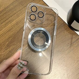 Voor iPhone 15 Pro Max Magnetische Telefoonhoes PC+TPU Logo Bekijk Transparante Achterkant met Lens Film.