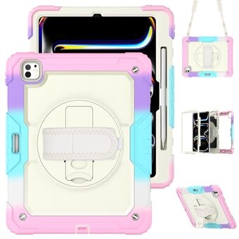 Voor iPad Pro 13 (2024) Hoes Handriem Standaard PC+Siliconen Tablet Cover met PET Schermbeschermer