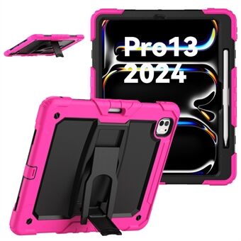 Voor iPad Pro 13 (2024) Kickstand Case PC+Silicone Tablet Hoes met Pennenhouder / Schouderriem.