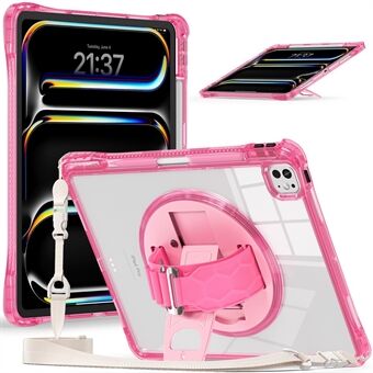 Voor iPad Pro 13 (2024) Kickstand Hoes Handriem PC+TPU+Acryl Cover met Schouderriem