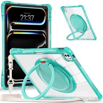 Voor iPad Pro 13 (2024) Hoes met schouderriem, kickstand PC+TPU+Acrylic tablet hoes