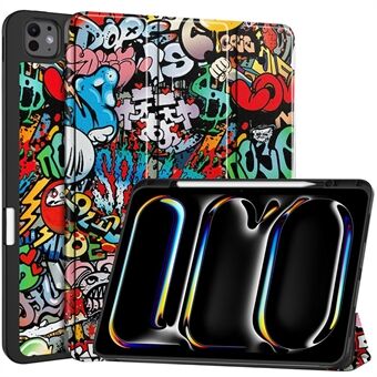 Voor iPad Pro 13 (2024) Tablet Hoesje Patroonafdrukken Drievoudige Stand Leer+TPU Cover met Pennenhouder