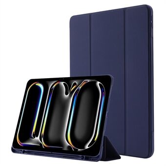 Voor iPad Pro 13 (2024) Hoes Skin-Touch Lederen Tri-Fold Stand Tablet Cover met Potloodhouder