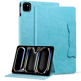 Voor iPad Pro 13 (2024) hoesje van PU leer met kaartsleuven, tablet cover met kattenvormige magnetische sluiting.