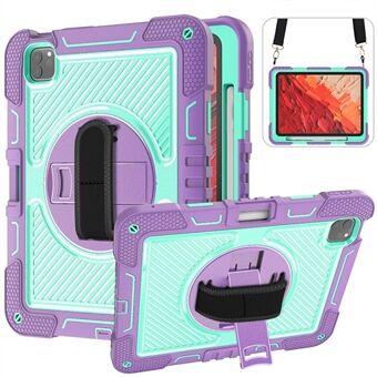 Voor iPad Pro 11 (2024) Hoesje Kickstand Siliconen + PC-tablet Cover met Hand- / Schouderband