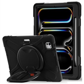 Voor iPad Pro 11 (2024) Schokbestendige Case Met Draaibare Kickstand PC+Siliconen Tablethoes - Zwart