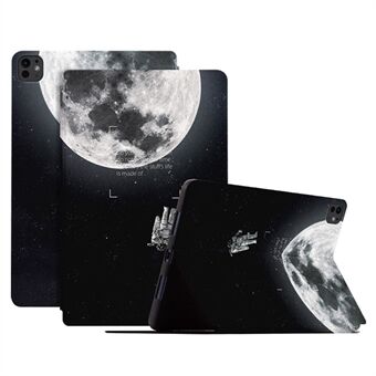 Voor iPad Pro 11 (2024) Hoesje Lederen Stand Smart Tablet Hoesje Astronaut Patroon