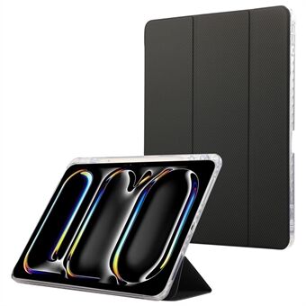 Voor iPad Pro 11 (2024) Hoesje Tri-Fold Stand Leer Slimme Tablet Cover Met Carbon Fiber Textuur