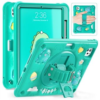 Voor iPad Pro 11 (2024) Hoes Cartoon Dinosaurus Handgreep Kickstand PC+Silicone+TPU Cover