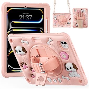 Voor iPad Pro 11 (2024) Hoes met Schouderriem en Standaard, Schattige Hond, PC+Silicone+TPU Tablet Hoes