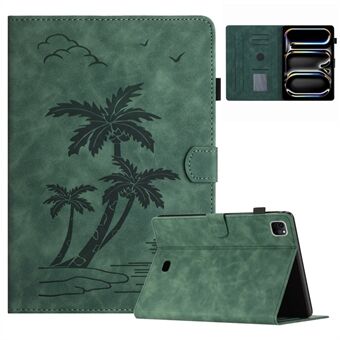 Voor iPad Pro 11 (2024) Hoes met Kaartsleuven PU Lederen Palmbomen Slimme Tablet Cover