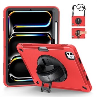 Voor iPad Pro 11 (2024) Hoes Kickstand Pennenhouder PC + TPU Tablet Deksel met Schouderriem