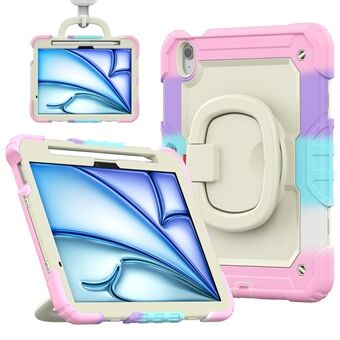 Voor de iPad Air 11 (2024) hoes met draaibaar handvat van PC+Silicone, incl. schouderband.