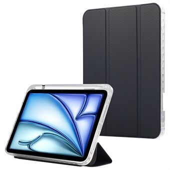 Voor iPad Air 13 (2024) Hoesje Slim Lederen Tri-Fold Stand Tablet Cover met Carbon Fiber Textuur