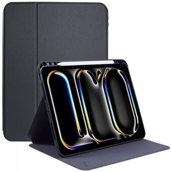 X-LEVEL Hoesje voor iPad Air 13 (2024), koolstofvezel textuur lederen tablet cover met standaard en pennenhouder.