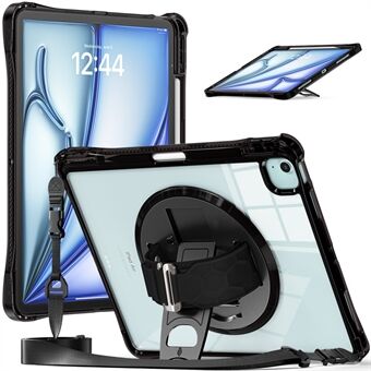 Voor iPad Air 13 (2024) / iPad Pro 12.9 (2022) / (2021) / (2020) / (2018) Kickstand Hoes PC+TPU+Acryl Deksel met Draagriem