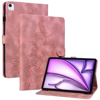 Voor iPad Air 13 (2024) Hoesje PU Lederen Kaarthouder Tablet Stand Cover met Lelie Bloemontwerp.