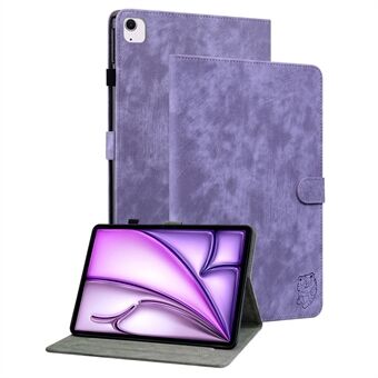 Voor iPad Air 13 (2024) Hoes PU Leren Stand Tablet Hoesje Schattige Cartoon Tijger Gegraveerd