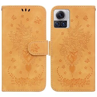 Voor Motorola Moto X30 Pro 5G / Edge 30 Ultra 5G Imprinting Roses Butterflies PU Leather Full Protection Case Phone Wallet Stand Cover met riem