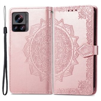 Voor Motorola Moto X30 Pro 5G / Edge 30 Ultra 5G Reliëf Mandala Patroon PU Lederen Telefoon Case Portemonnee Stand Telefoon Cover met Riem