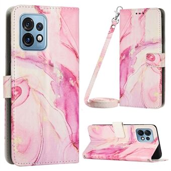 Voor Motorola Edge+ (2023) / Edge 40 Pro 5G / Moto X40 5G Portemonnee Telefoonhoesje PU-leder Marmerpatroon Stand Flip Cover met Schouderband