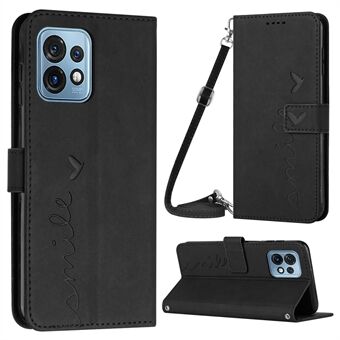 Voor Motorola Edge+ (2023) / Edge 40 Pro 5G / Moto X40 5G telefoonhoesje Heart Shape Wallet Stand Lederen Cover met Schouderband.