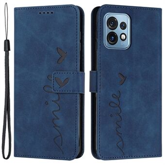 Voor Motorola Edge+ (2023) / Edge 40 Pro 5G / Moto X40 5G Bedrukte Hart Cover Stand Wallet Leren Telefoonhoesje met Riem.