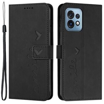 Voor Motorola Edge+ (2023) / Edge 40 Pro 5G / Moto X40 5G Gegraveerde Hart Cover Stand Portemonnee Lederen Telefoonhoesje met Riem